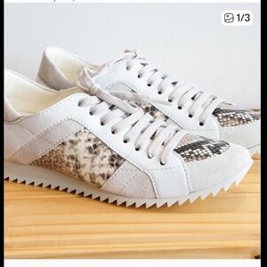 Pedro Garcia Carolina White Sneakers with Snake-Print Panels 39 8.5 9